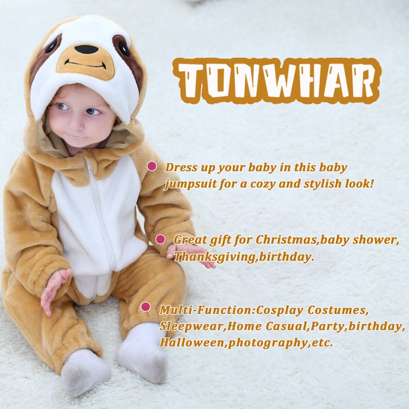 TONWHAR Kids' And Toddlers' Infant Tiger Dinosaur Animal Fancy Dress Costume Outfit Hooded Romper Jumpsuit (2-3 Months/Height:21"-23",Sloth) - Image 5